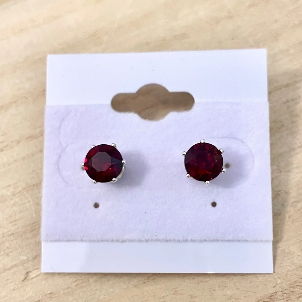Ruby Red Stud Earrings Made with Swarovski Crystals Silver Overlay NWOT